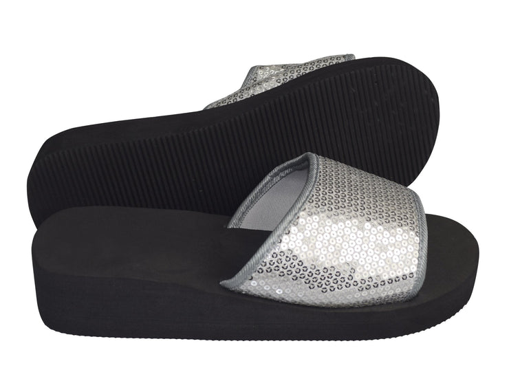 Plaform Sandals Slipper Sequin Slip On Slides Foam Wedge Flip Flop