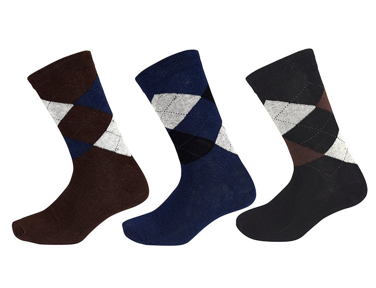 Mens Classic Fun Cotton Crew Argyle Pattern 3 Pack Socks per Box