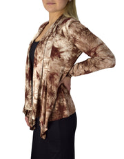 Tie Dyed Cascading Drape Asymmetric Hem Open Front Cardigan Top