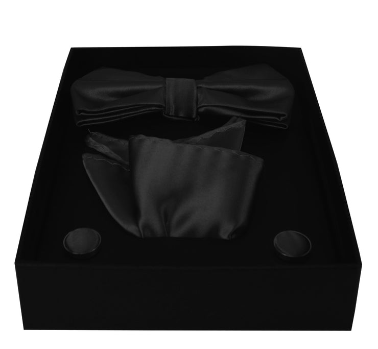 Mens Pre-tied Adjustable Tuxedo Bow Tie Cufflinks Pocket Square Set