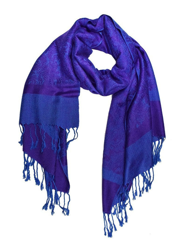 Double Layer Hues of Purple Jacquard Paisley Pashmina Feel Shawl