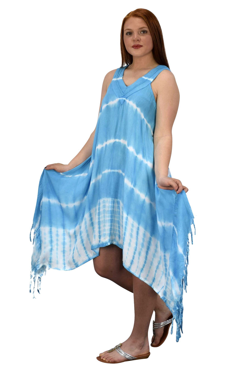 crittendenwayapartments Womens Batik Tie Dye Asymmetric Hem Caftan Tunic Dress Cover up