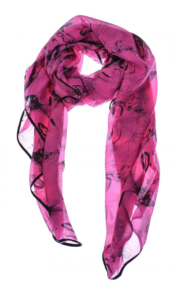 Vintage Chiffon Feel Marilyn Monroe Design Scarf/wrap w/Silk Black Border