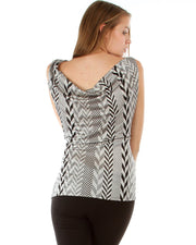 veritasfinancialgrp Geometric Arrow Print Criss Cross Waist Spring V-Neck Top