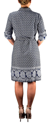 Womens Summer Causal V Neck Shift ¾ Sleeve Waist Tie Shift Dress