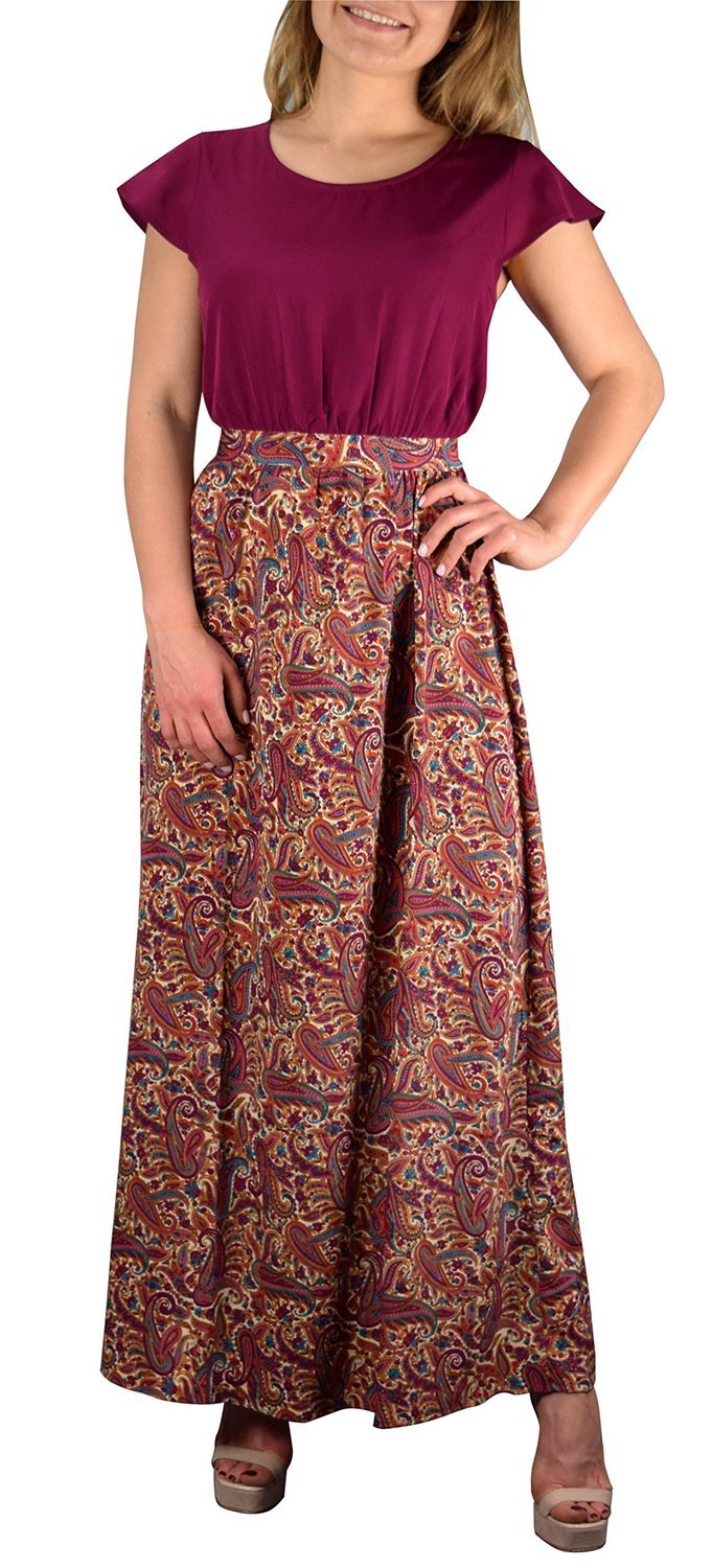 Paisley Boho Cap Sleeves Summer Maxi Evening Beach Cocktail Dress