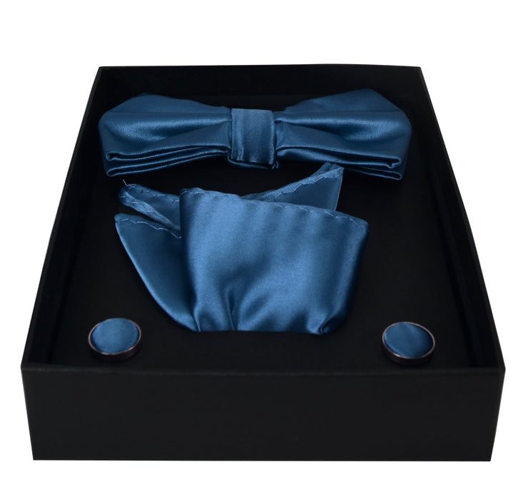 Mens Pre-tied Adjustable Tuxedo Bow Tie Cufflinks Pocket Square Set