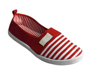 Striped Lightweight Canvas Classic Casual Slip On Shoes Sneakers (6, Red)