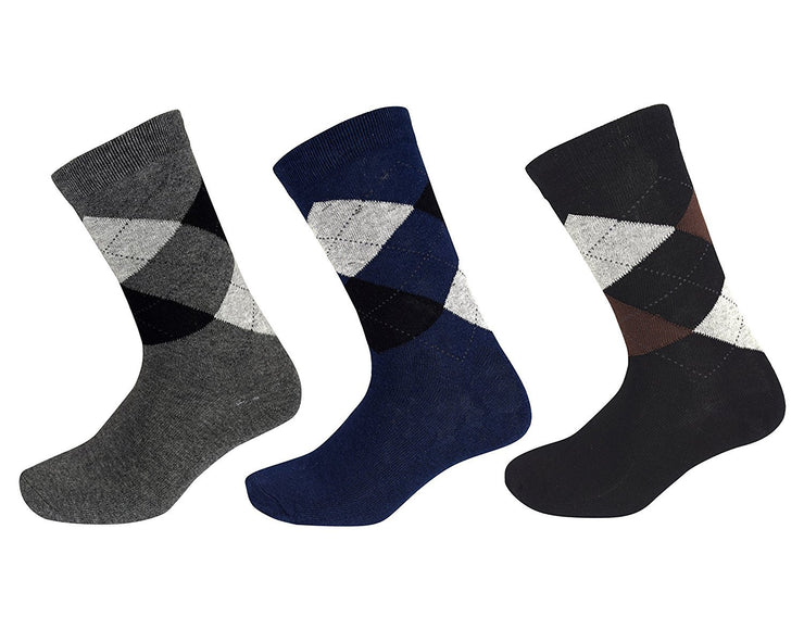 Mens Classic Fun Cotton Crew Argyle Pattern 3 Pack Socks per Box