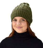 Double Layer Fleece Lined Unisex Cable Knit Winter Beanie Hat Cap