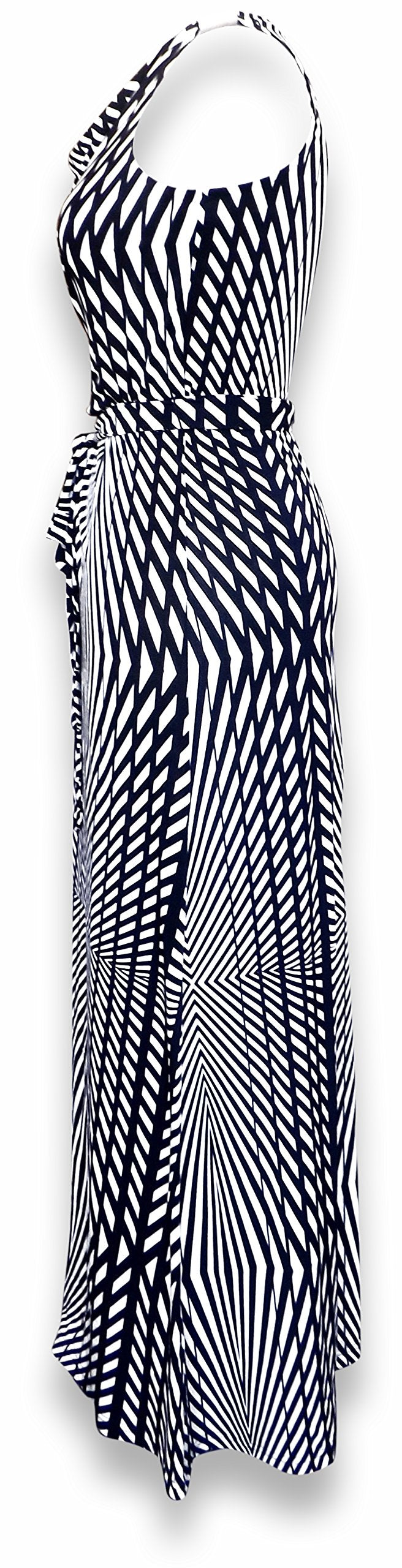 Striped Metal Embellished Sleeveless Belted Maxi Dress