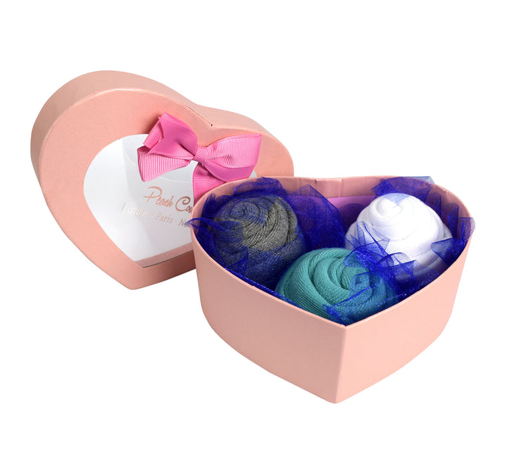 Women Rose Fold Bouquet Cotton Crew Socks Heart 3 Pair Pack Box