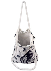 100% Cotton Seashells Print Canvas Classy Beach Tote Handbags