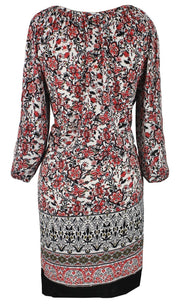 Tribal Bohemian Floral Print Adjustable Neck Summer Shift Dress