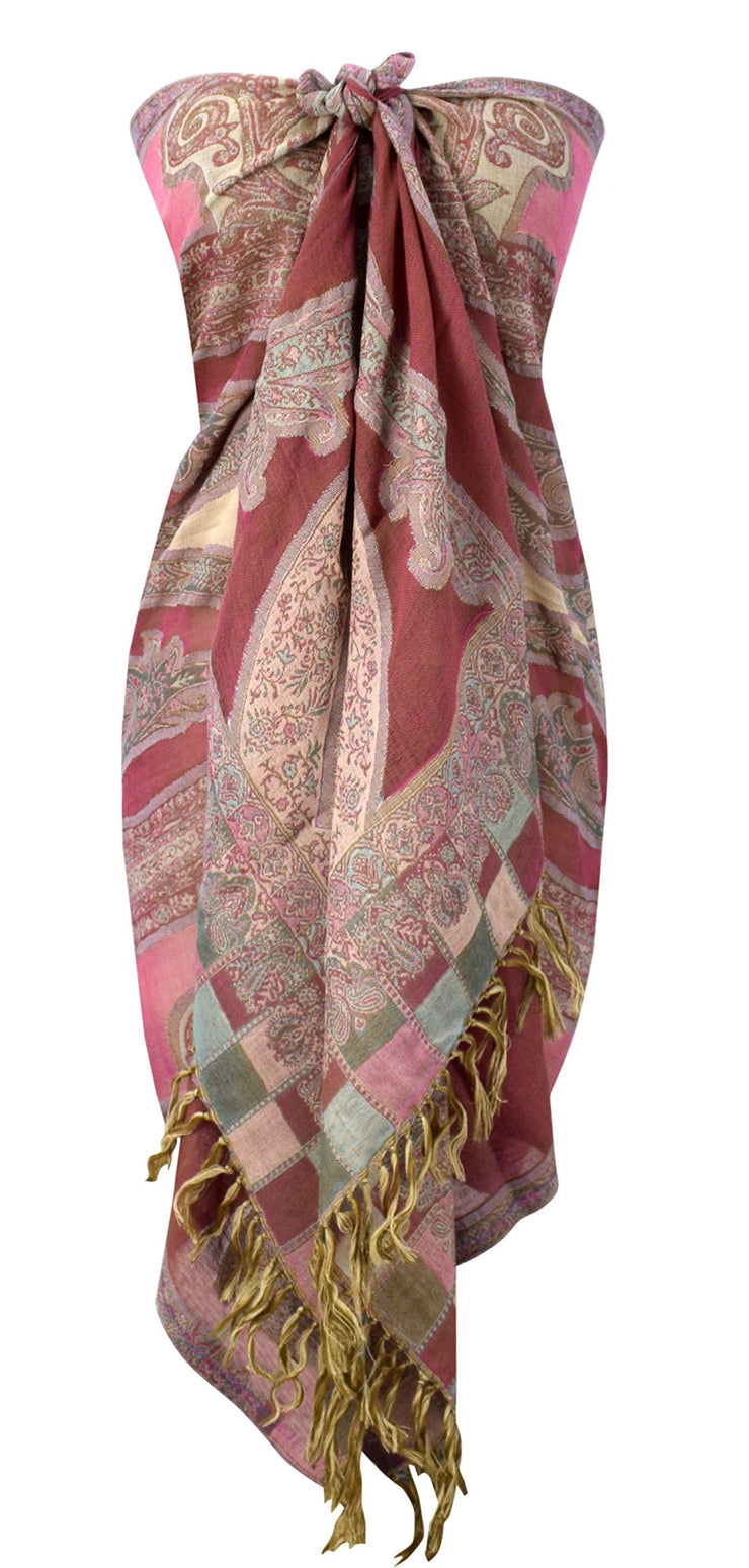 Pink Tan Paisley Damask Pashmina Shawl