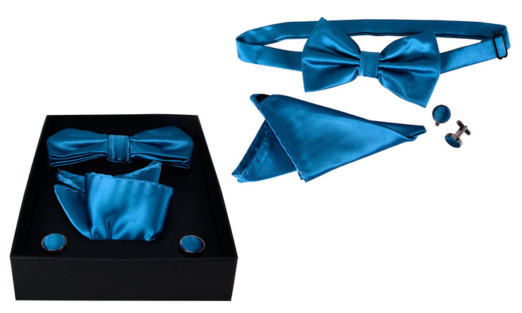 Mens Pre-tied Adjustable Tuxedo Bow Tie Cufflinks Pocket Square Set