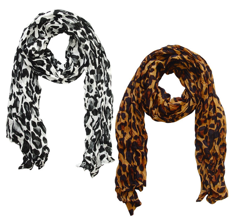 White/Brown veritasfinancialgrp Trendy Women's Leopard Animal Print Crinkle Scarf wrap