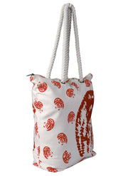 100% Cotton Seashells Print Canvas Classy Beach Tote Handbags