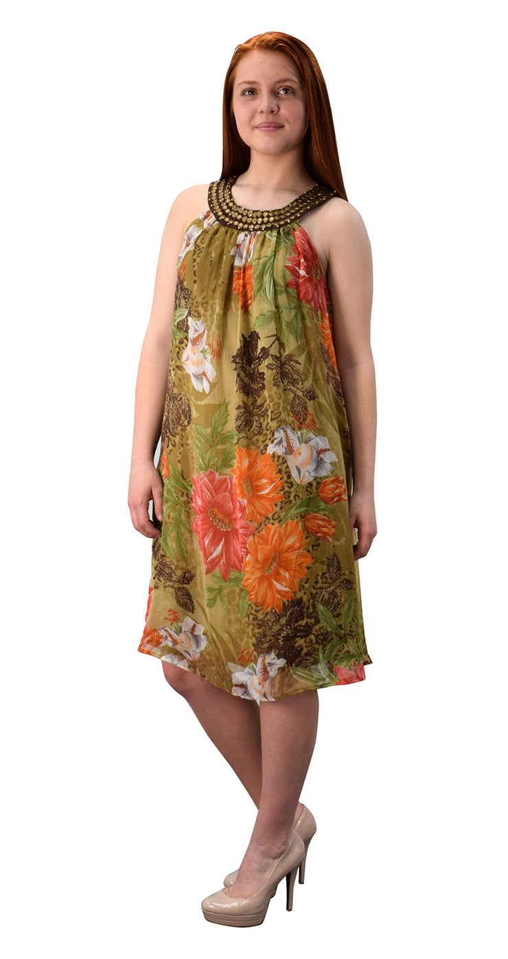 Bohemian Free-Flowing Floral Tunic Vacation Summer Frock Swing Dress