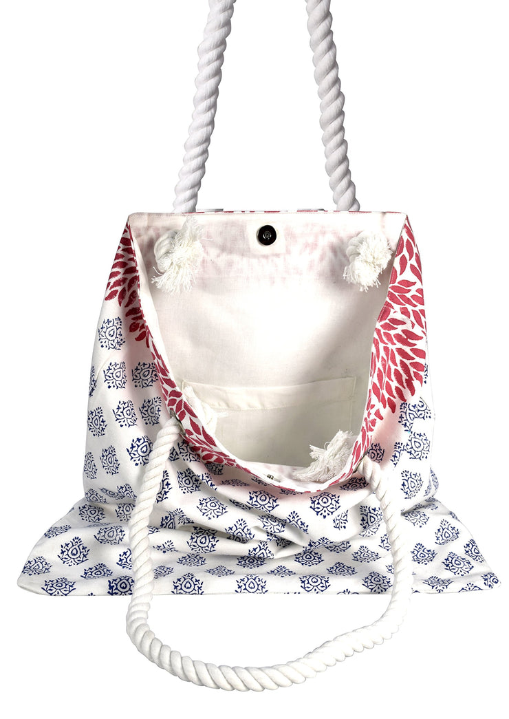 Rope Accent Handle Cotton Canvas Tote Bag Handbags Shoulder Bags