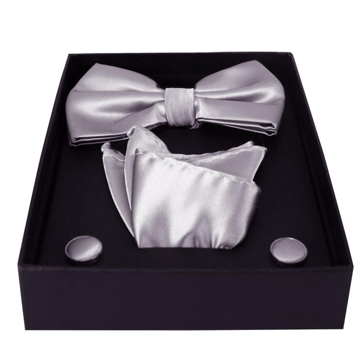 Mens Pre-tied Adjustable Tuxedo Bow Tie Cufflinks Pocket Square Set