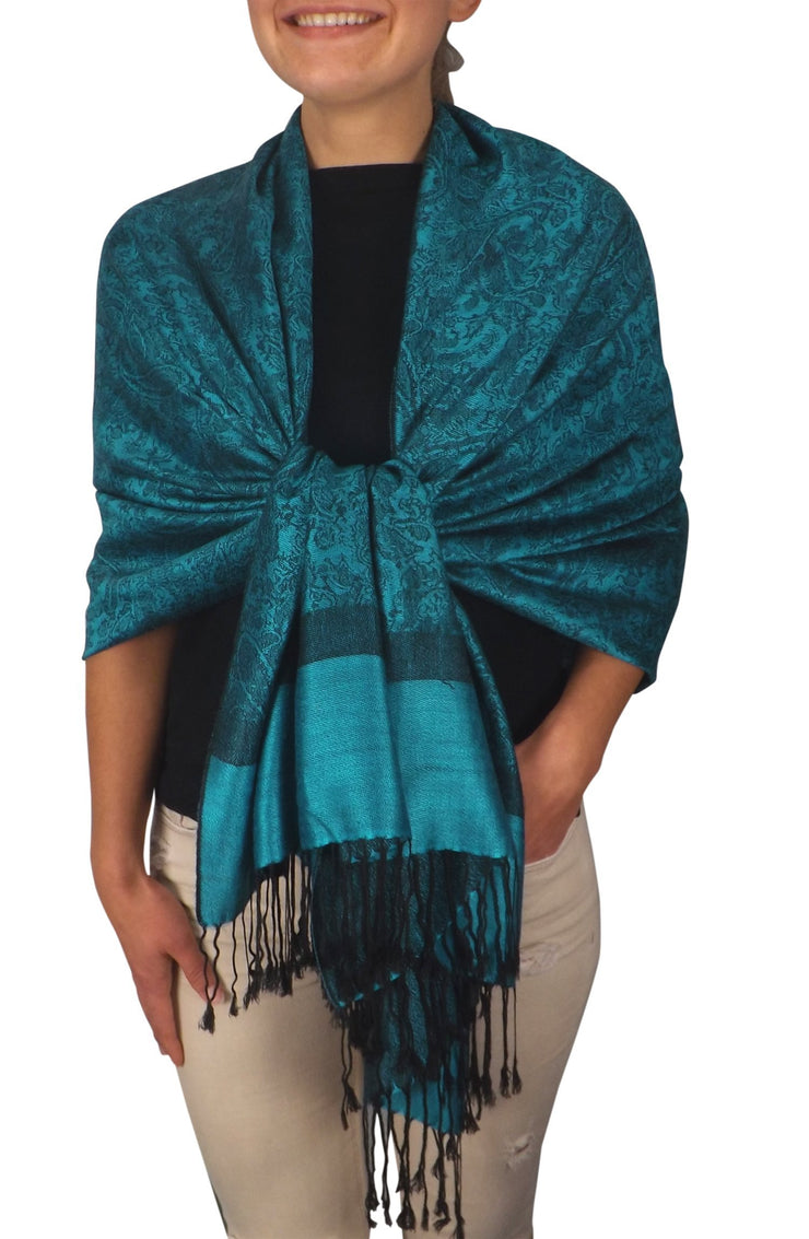 Sapphire Blue veritasfinancialgrp Elegant Vintage Two Color Jacquard Paisley Pashmina Shawl Wrap