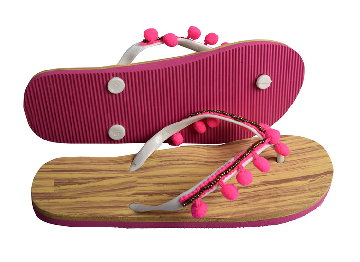 B7183-Pompom-Trim-Flipflop-Pink-9-OS