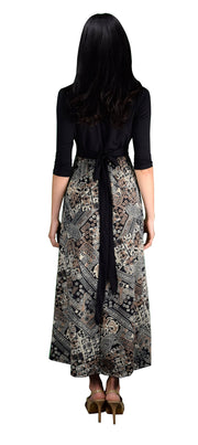 Womens Casual Summer Black Paisley Elastic Waist Maxi Long Dress