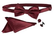 Mens Pre-tied Adjustable Tuxedo Bow Tie Cufflinks Pocket Square Set