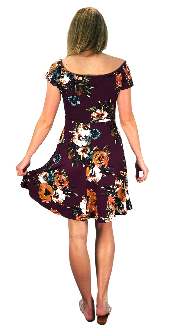 Floral Print Princess Seam Fit and Flare Cocktail Skater Dress