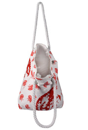 100% Cotton Seashells Print Canvas Classy Beach Tote Handbags