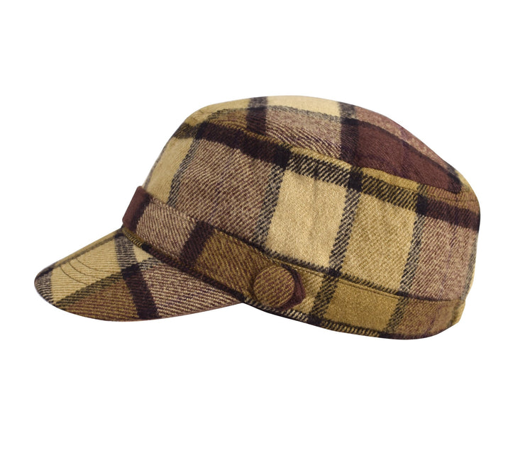 Plaid Cashmere Feel Insulated Cadet Hat and Scarf Set