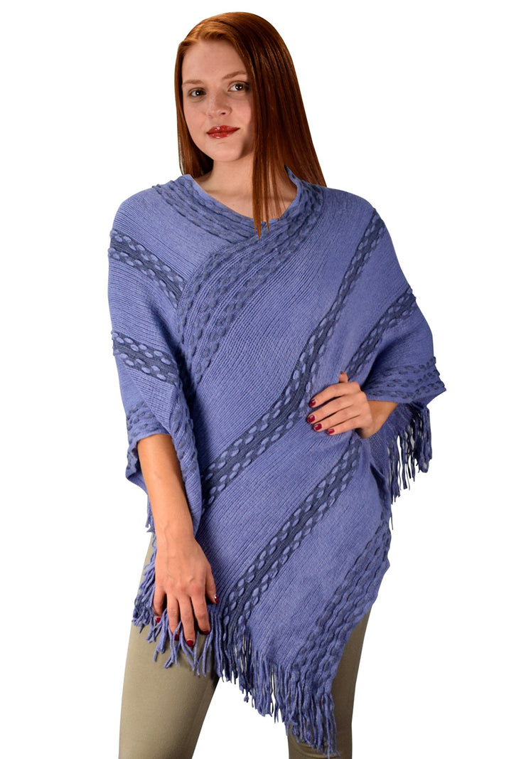 veritasfinancialgrp Retro Style Thick Knit Cozy Winter Poncho Sweater with Fringes