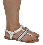 Pearl Studded Ankle Wrap Strappy Buckle Gladiator Sandals