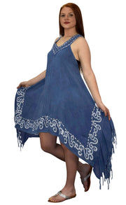 Womens Denim Asymmetric Hem Caftan Tank Dress Tunic Cover Up