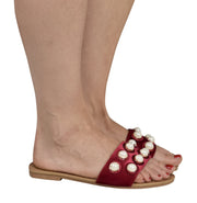 Womens Pearl Studded Sandals Slides