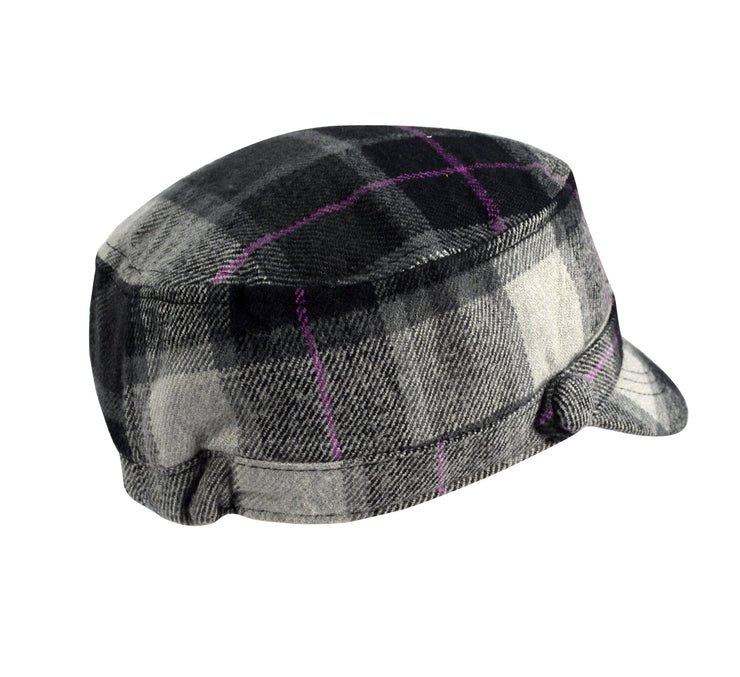 Plaid Cashmere Feel Insulated Cadet Hat and Scarf Set