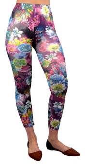 Women Stretch Sparkly Floral Design Vintage Leggings Tight Pants