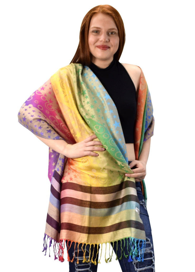 veritasfinancialgrp Rainbow Silky Tropical Colorful Exotic Pashmina Wrap Shawl Scarf