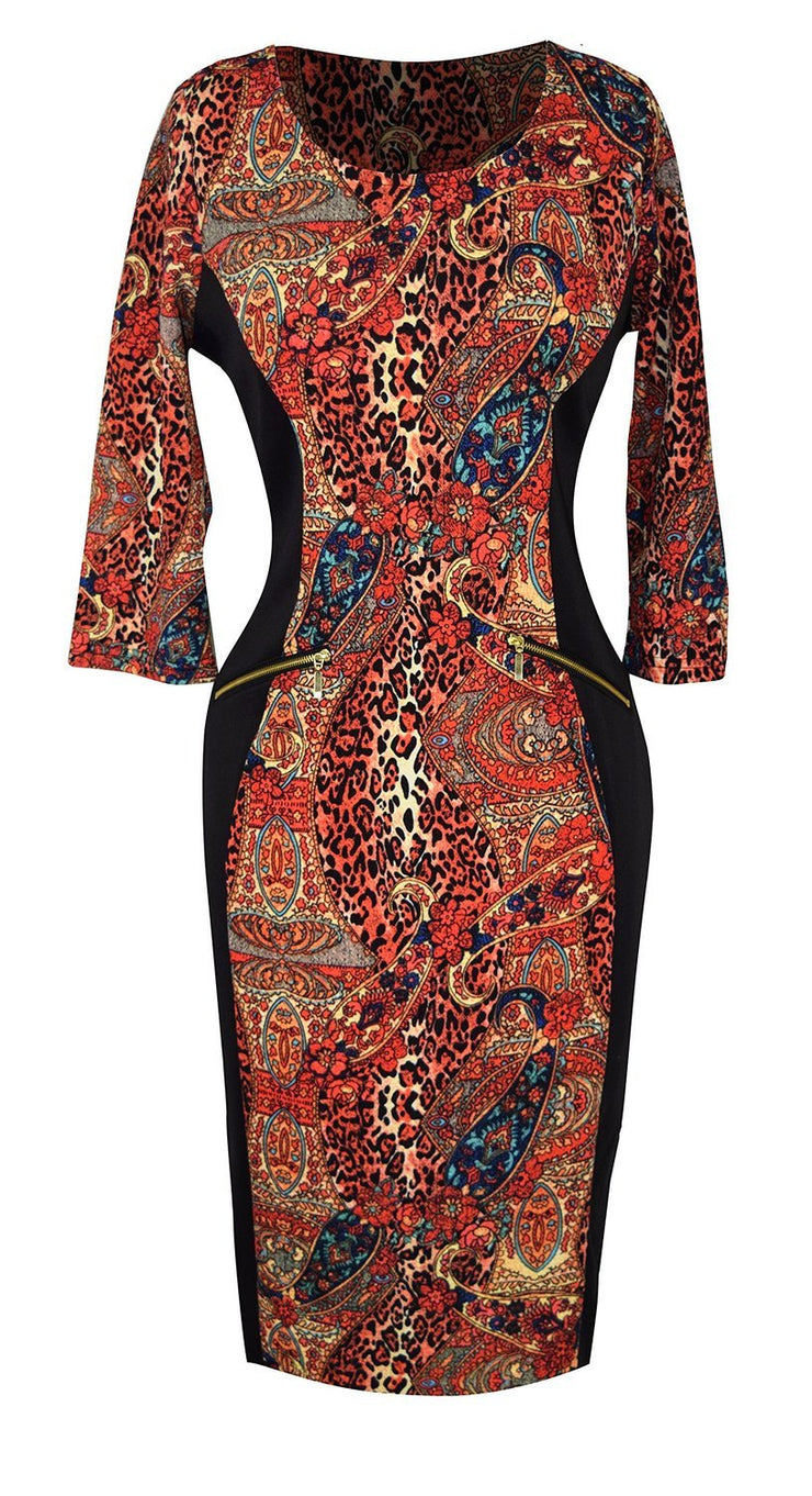 crittendenwayapartments 3/4 Sleeves Chic Printed Work Business Party Sheath Slimming Dress