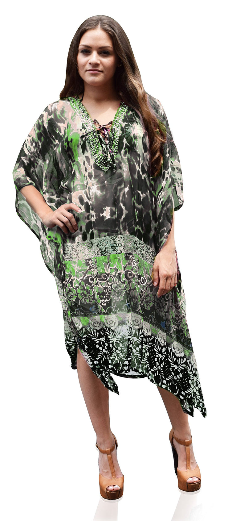crittendenwayapartments Bohemian Summer Tunic Beach Cover Up Dress with Embellished Neckline