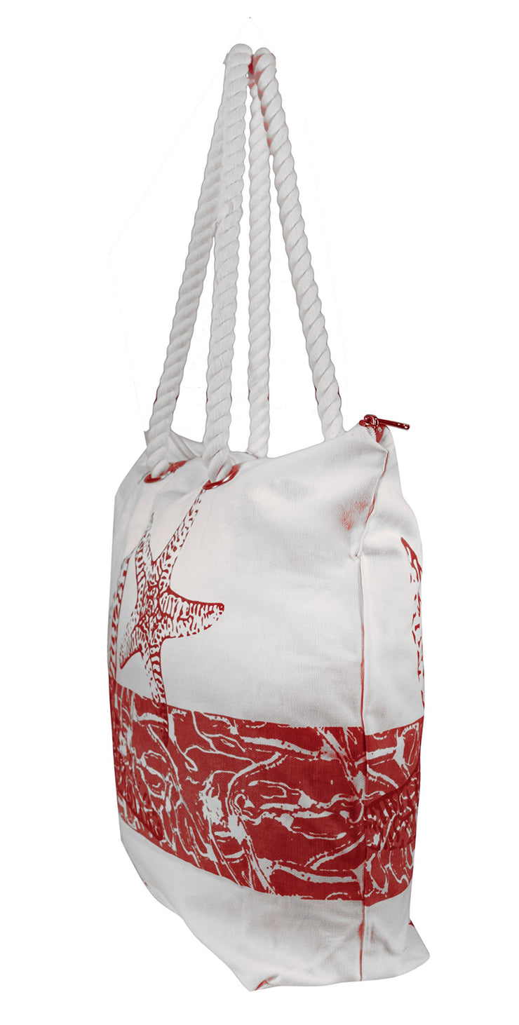 100% Cotton Canvas Beach Handbags Nautical Starfish Design