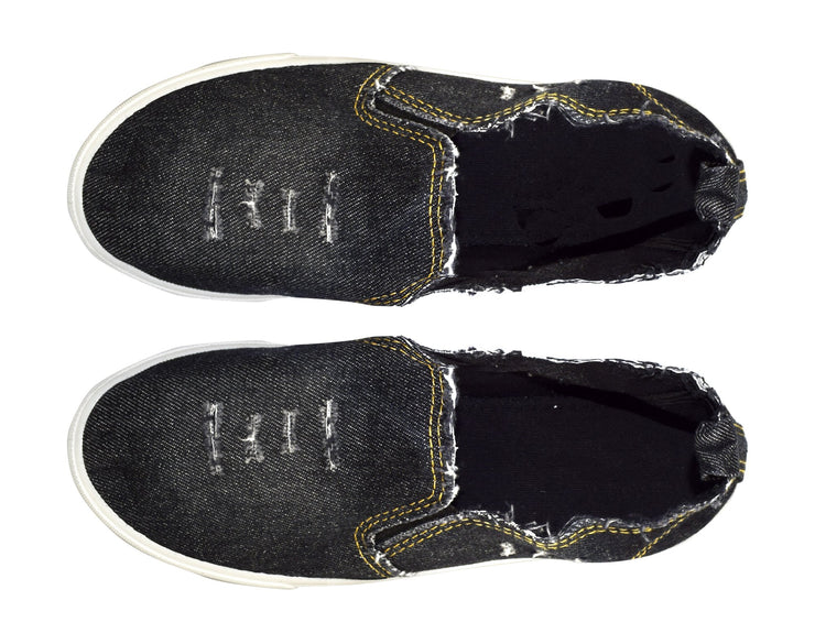 veritasfinancialgrp Womens Fashion Distressed Denim Casual Shoes Slip on Sneakers