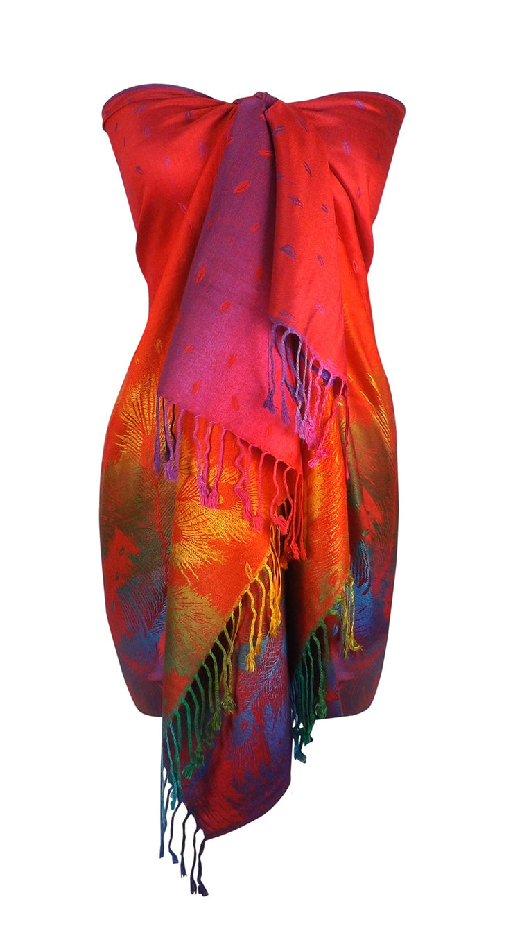 veritasfinancialgrp Rainbow Silky Tropical Colorful Exotic Pashmina Wrap Shawl Scarf