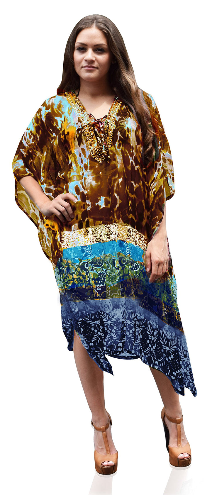 crittendenwayapartments Bohemian Summer Tunic Beach Cover Up Dress with Embellished Neckline