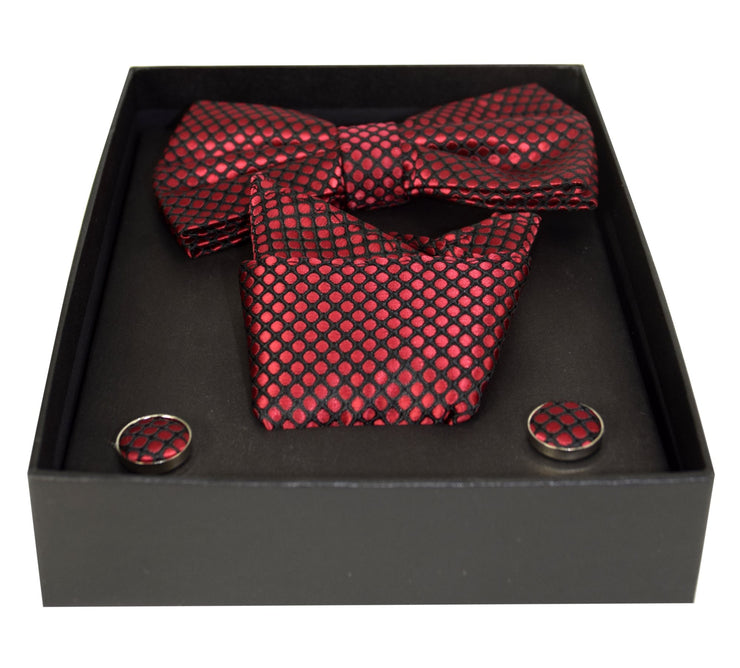 Mens Pre-tied Adjustable Tuxedo Bow Tie Cufflinks Pocket Square Set