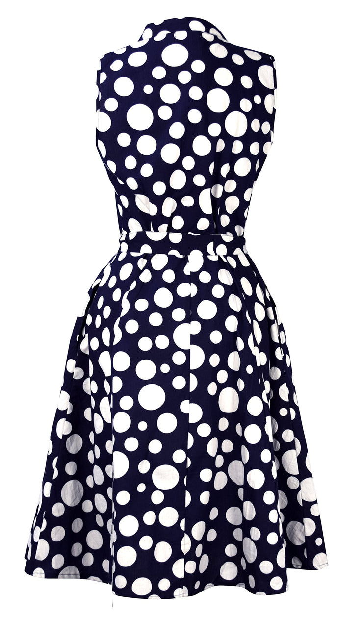 crittendenwayapartments Black Polka Dot Vintage Retro Button Up Party Dress with Belt