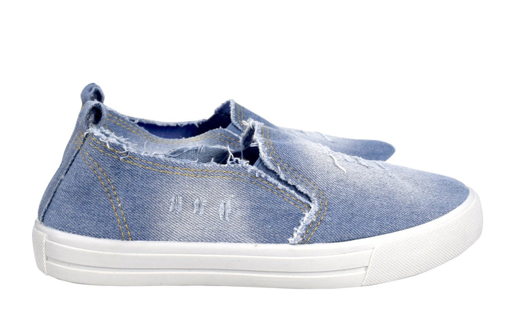 veritasfinancialgrp Womens Fashion Distressed Denim Casual Shoes Slip on Sneakers