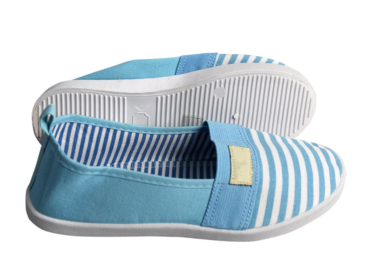 Striped Lightweight Canvas Classic Casual Slip On Shoes Sneakers (5, Blue)