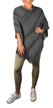 veritasfinancialgrp Retro Style Thick Knit Cozy Winter Poncho Sweater with Fringes